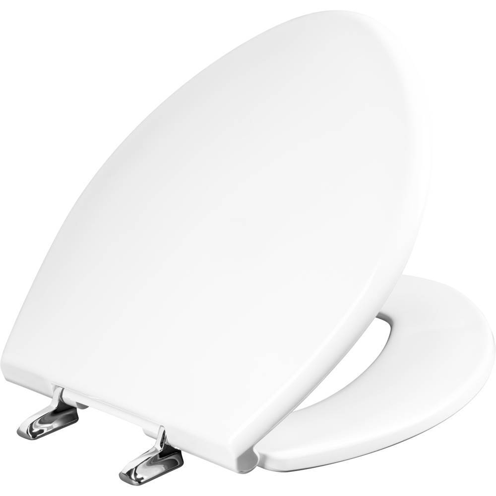 The Water ClosetBemisRound/Elongated Paramont Commercial Plastic Toilet Seat in White with Chrome Hinge and STA-TITE Commercial Fastening System