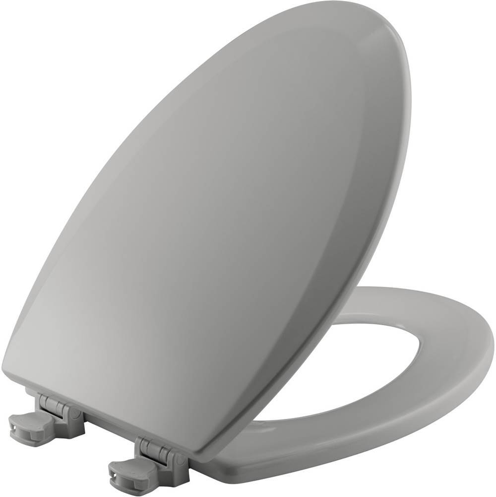 The Water ClosetBemisElongated Enameled Wood Toilet Seat in Silver with Easy-Clean and Change Hinge