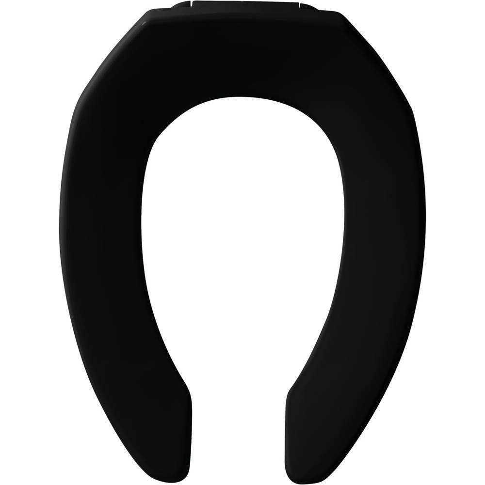 The Water ClosetBemisElongated Open Front Less Cover Commercial Plastic Toilet Seat in Black with STA-TITE Commercial Fastening System Check Hinge
