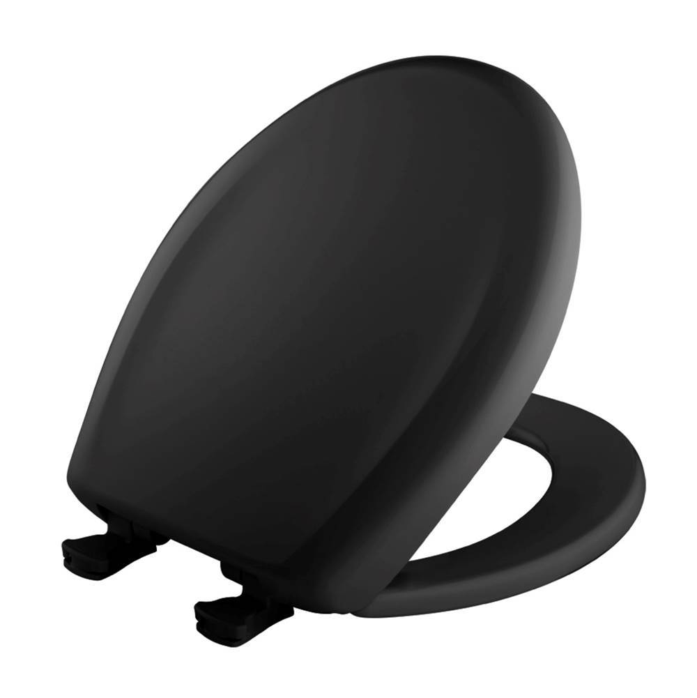 The Water ClosetBemisRound Plastic Toilet Seat in Black with STA-TITE Seat Fastening System, Easy-Clean and Change and Whisper-Close Hinge