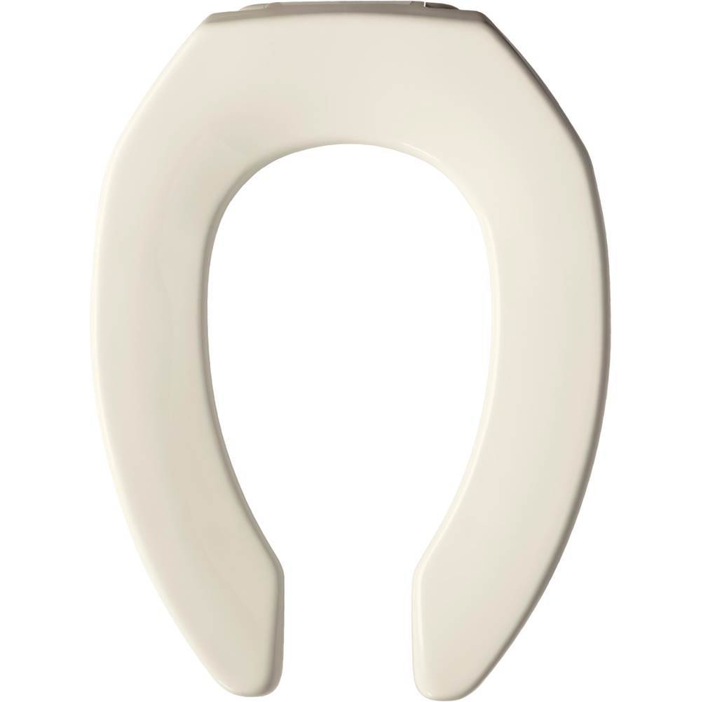 The Water ClosetBemisElongated Open Front Less Cover Commercial Plastic Toilet Seat in Biscuit with STA-TITE Commercial Fastening System