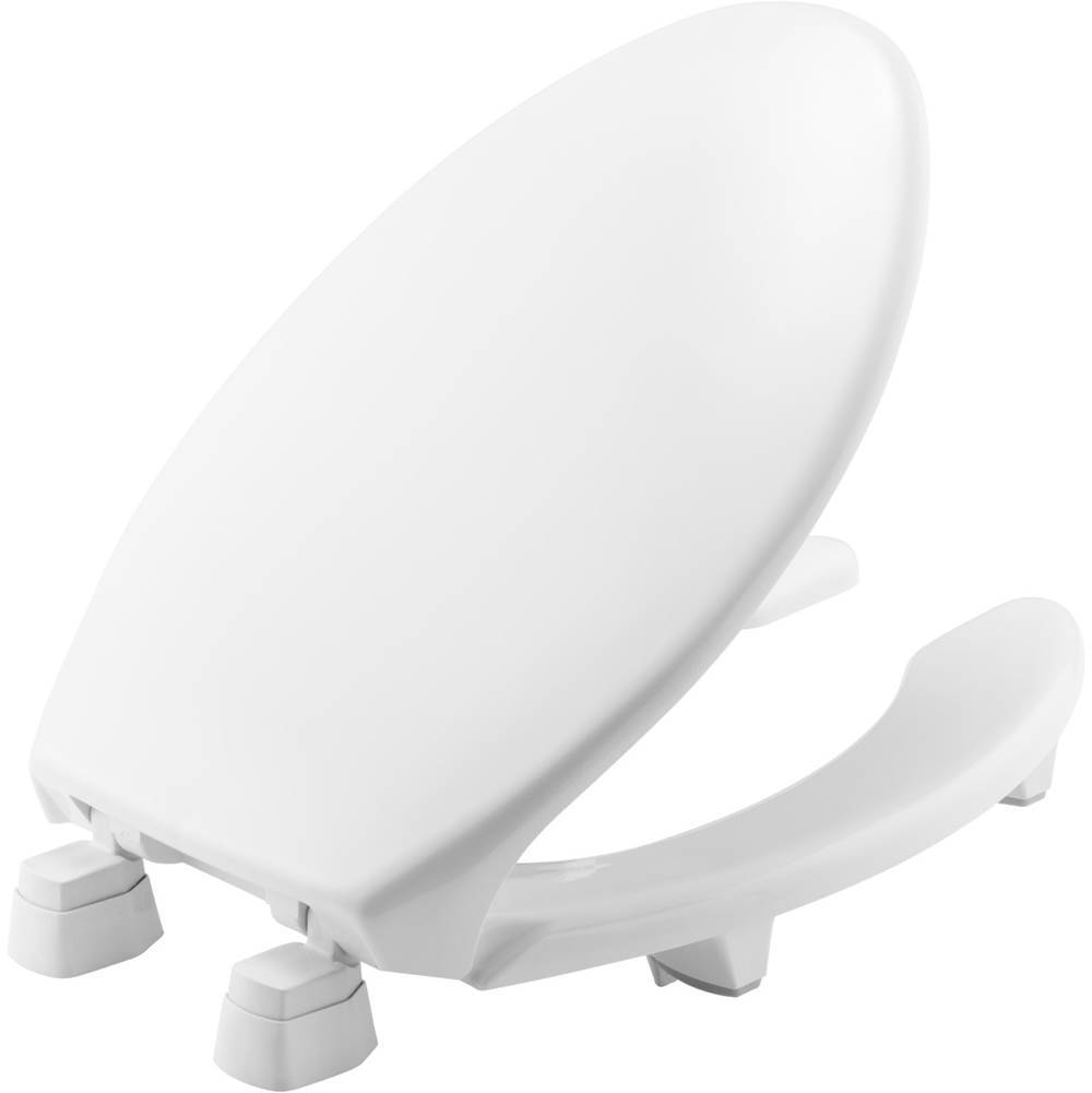 The Water ClosetBemisElongated Open Front With Cover Medic-Aid Plastic Toilet Seat in White with STA-TITE Commercial Fastening System Seat Fastening System