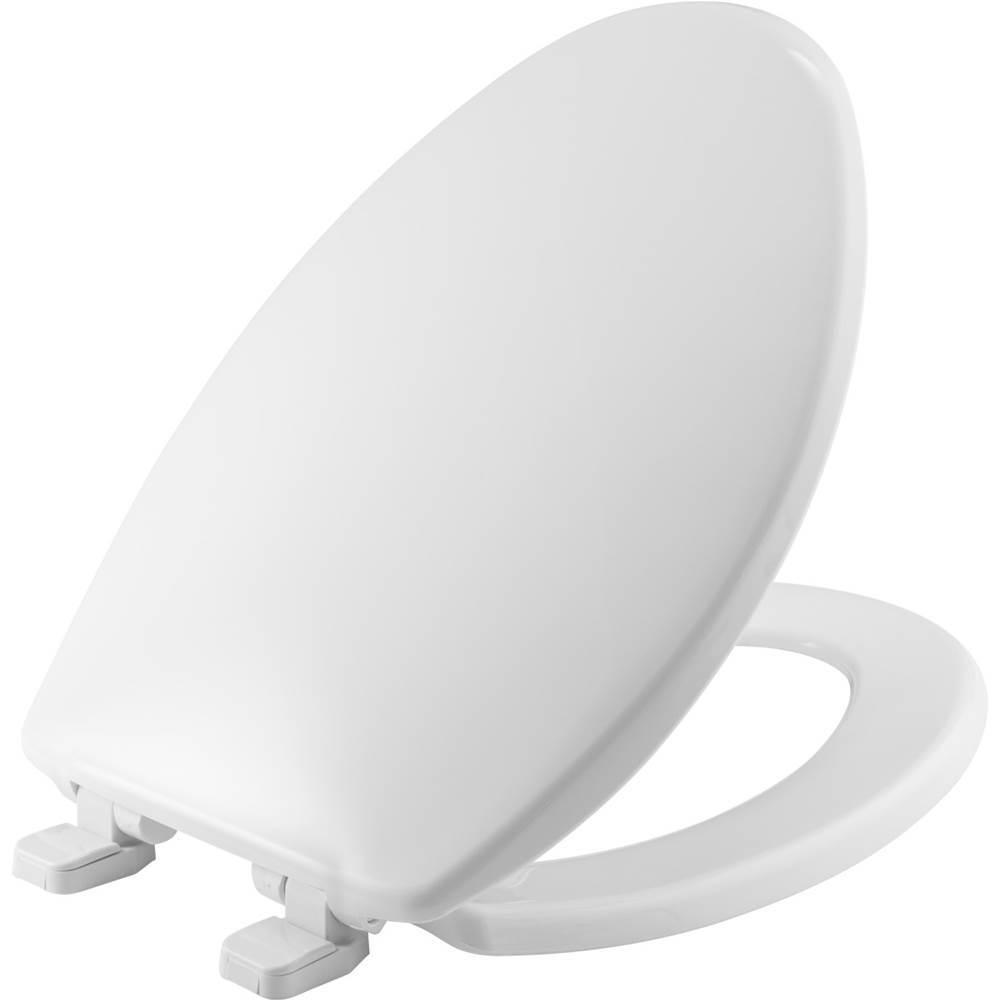 The Water ClosetBemisElongated Hospitality Plastic Toilet Seat in White with STA-TITE Seat Fastening System and Whisper-Close Hinge