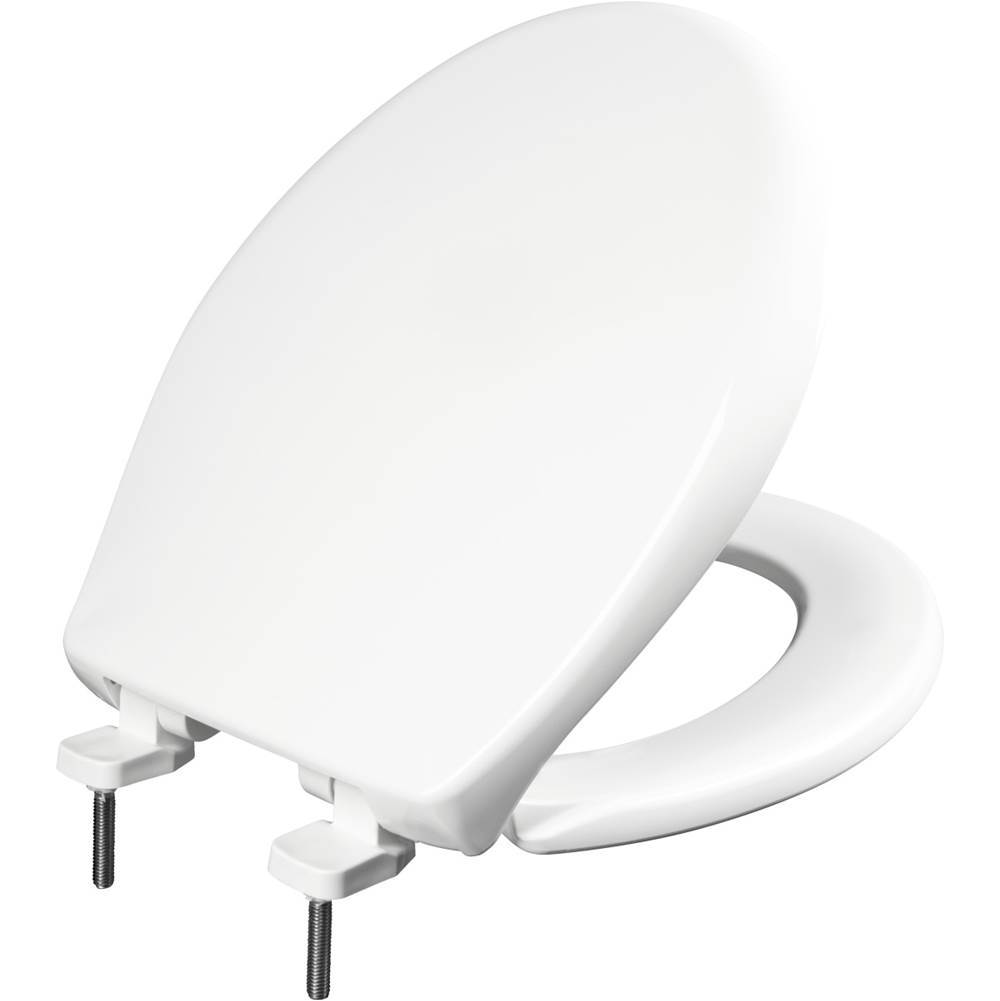 The Water ClosetBemisRound Hospitality Plastic Toilet Seat in White with STA-TITE Commercial Fastening System, Whisper-Close Hinge, DuraGuard Super Grip Bumpers