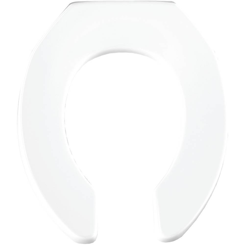 The Water ClosetBemisRound Open Front Less Cover Commercial Plastic Toilet Seat in White with STA-TITE Commercial Fastening System Check Hinge