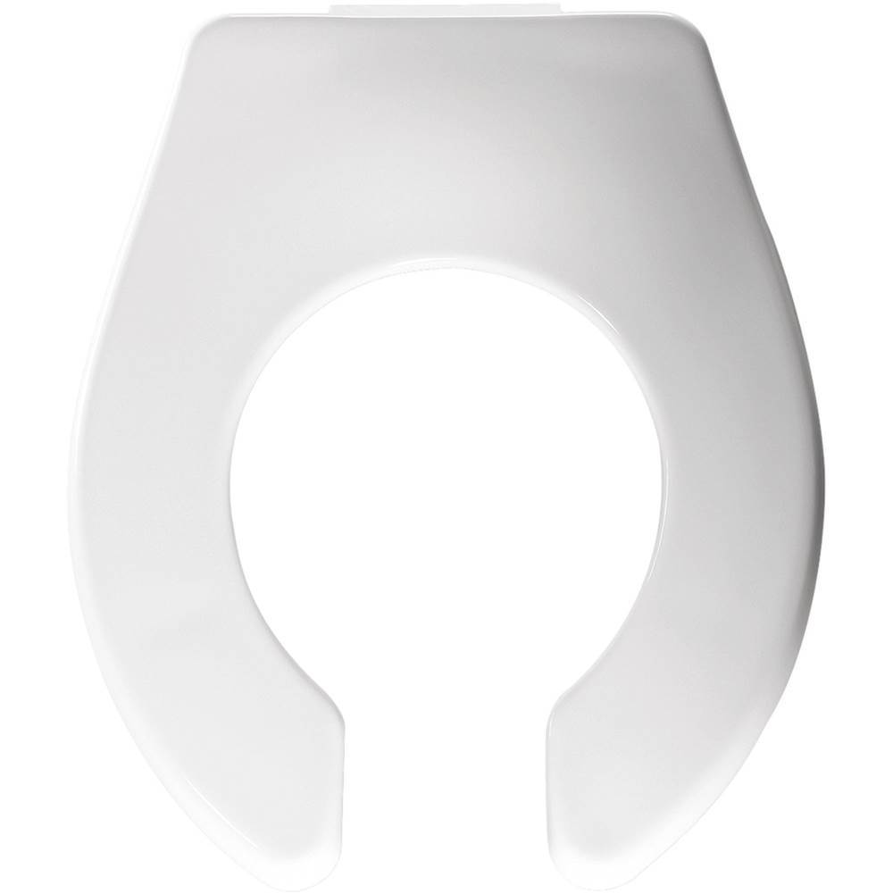 The Water ClosetBemisBaby Bowl Open Front Less Cover Commercial Plastic Toilet Seat in White with STA-TITE Commercial Fastening System Check Hinge and DuraGuard