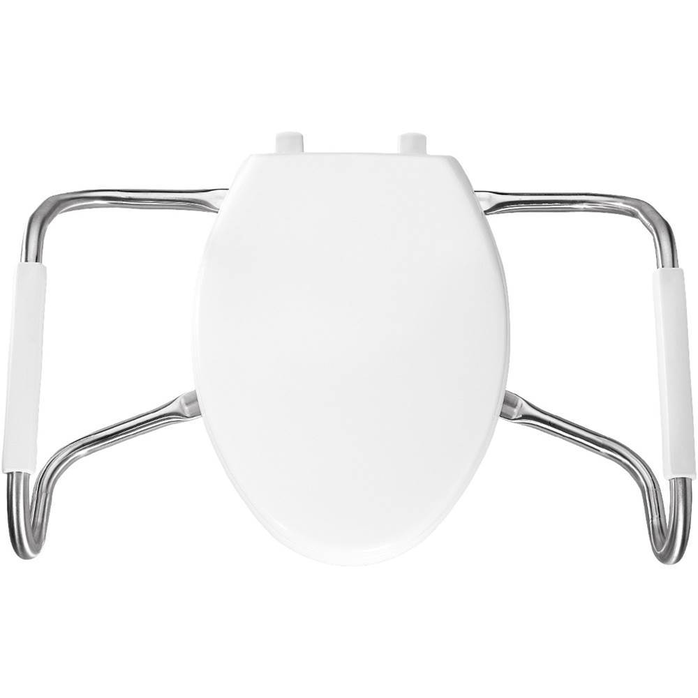 The Water ClosetBemisElongated Medic-Aid Plastic Toilet Seat in White with STA-TITE Commercial Fastening System, DuraGuard and Stainless Steel Safety Side Arms