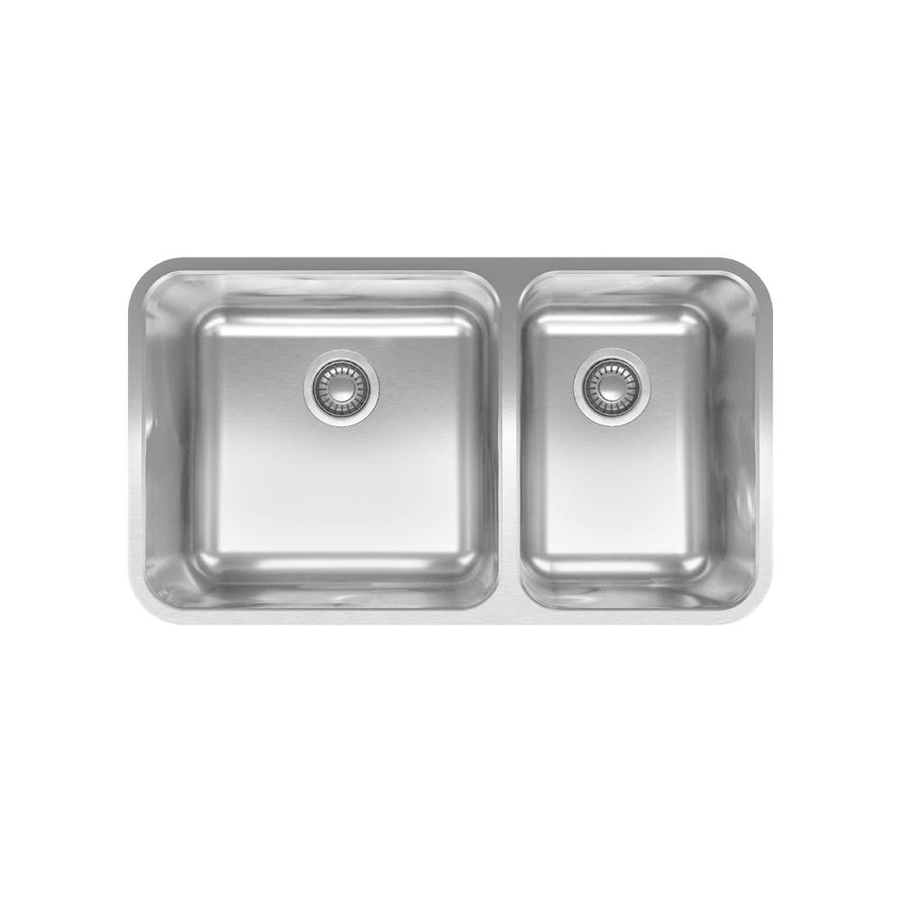 The Water ClosetFranke Residential CanadaGrande 32.88-in. x 18.7-in. 18 Gauge Stainless Steel Undermount Double Bowl Kitchen Sink - GDX16031RH-CA