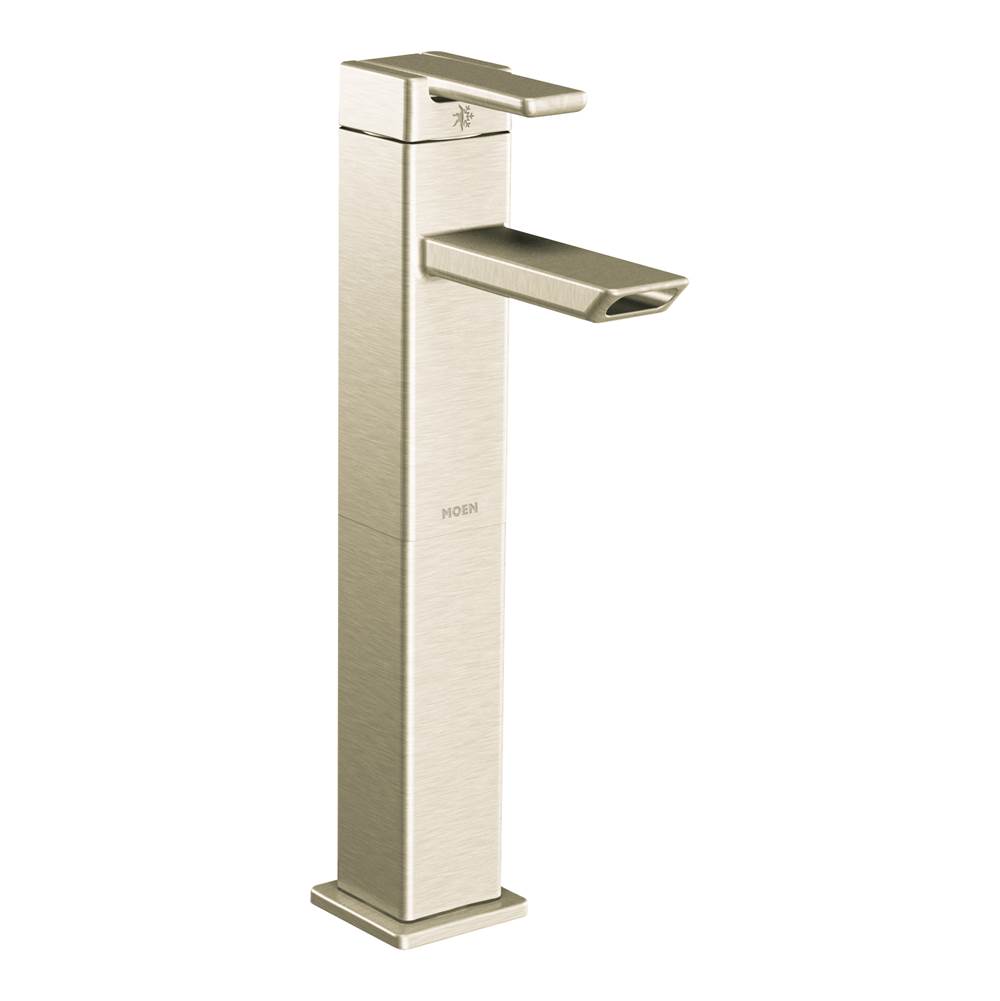 The Water ClosetMoen Canada90 Degree Brushed Nickel One-Handle High Arc Vessel Bathroom Faucet