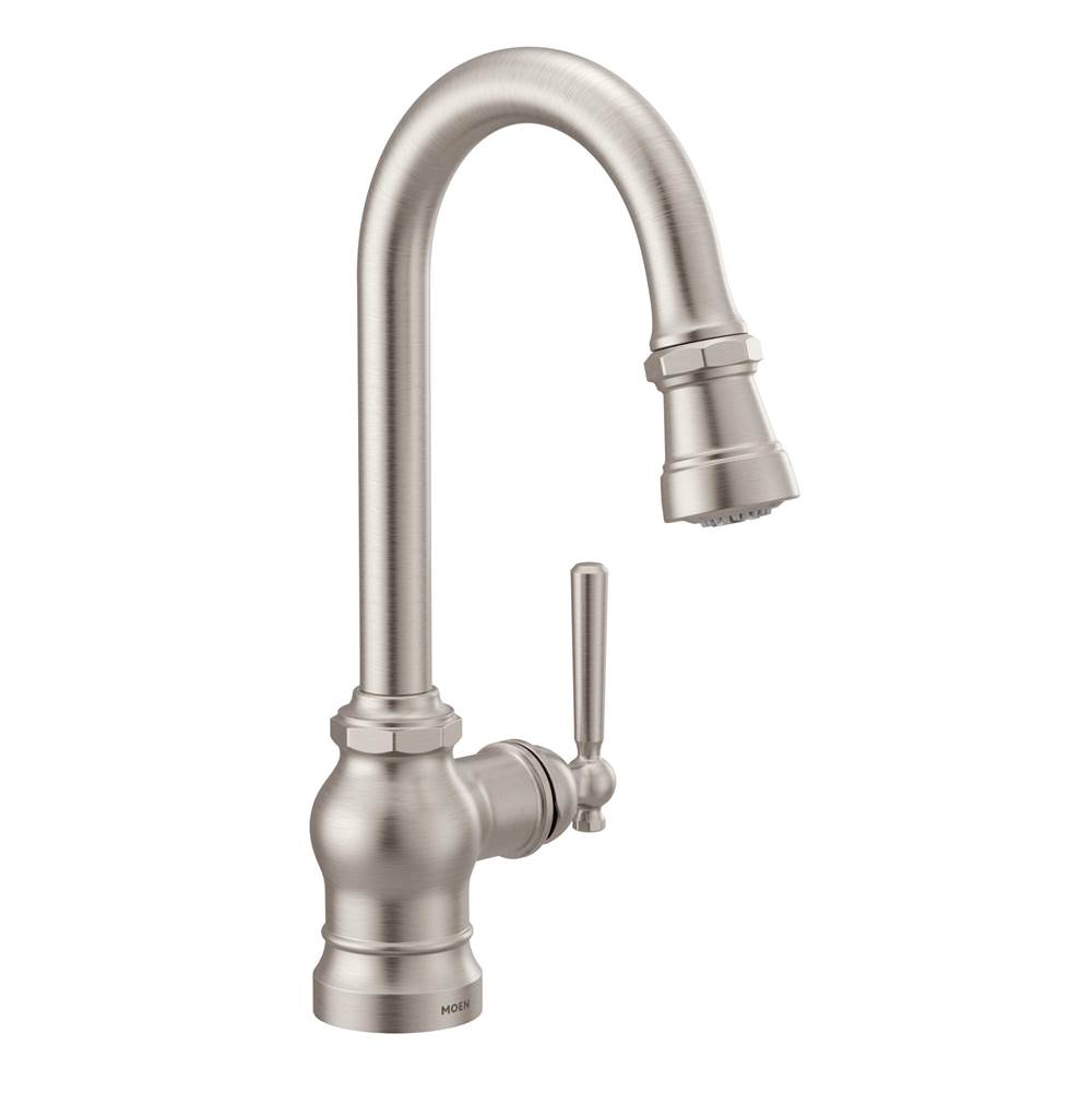 The Water ClosetMoen CanadaPaterson Spot Resist Stainless One-Handle High Arc Pulldown Single Mount Bar Faucet