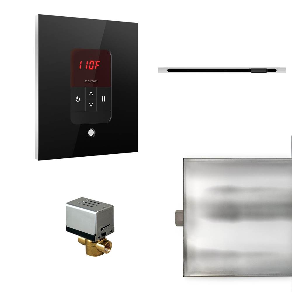 The Water ClosetMr. SteamBasic Butler Linear Steam Shower Control Package with iTempo Control and Linear SteamHead in Square Glass Black