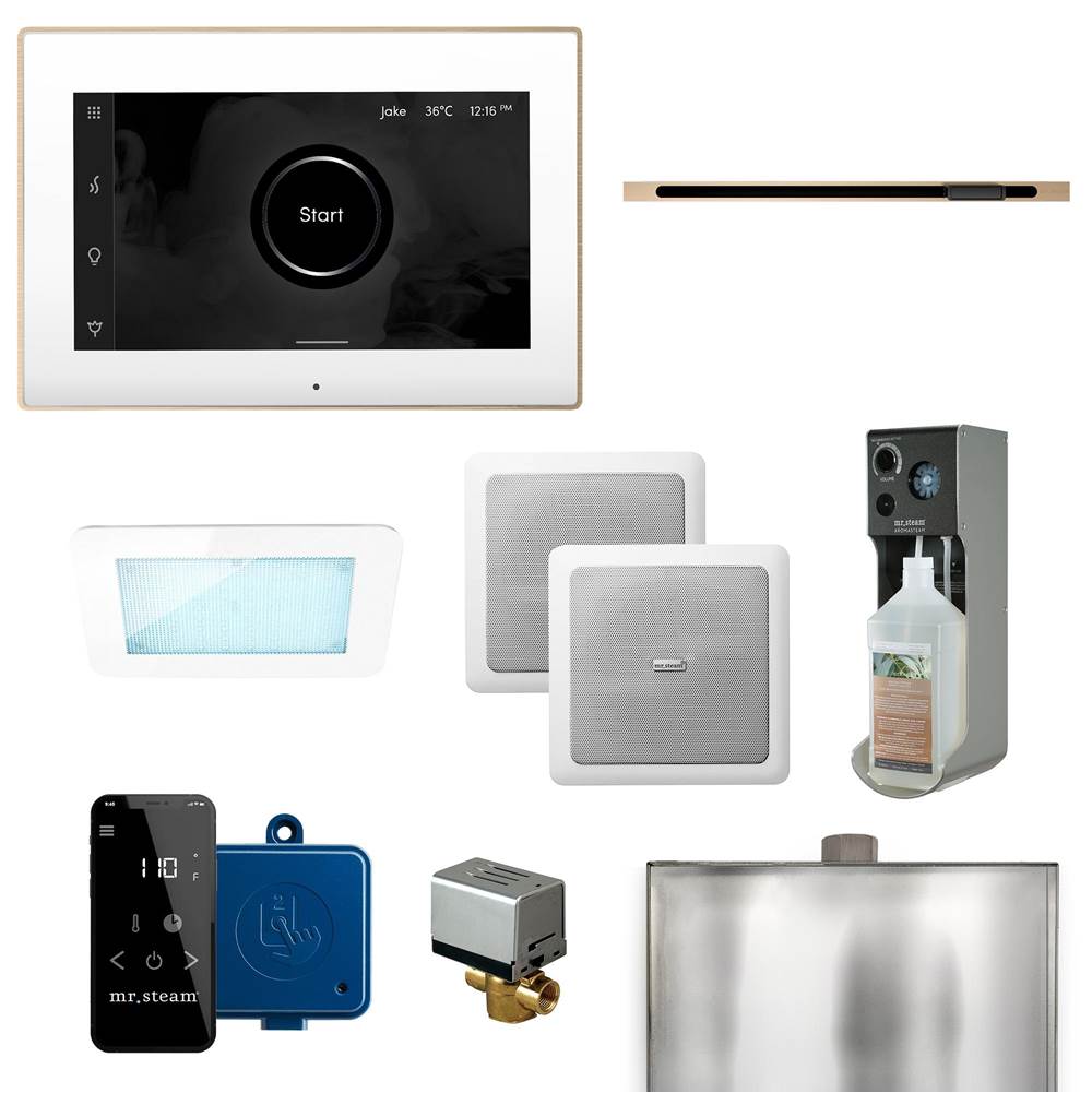 The Water ClosetMr. SteamXDream Linear Programmable Steam Generator Control Kit with iSteamX Control and Linear Steamhead in White Brushed Bronze