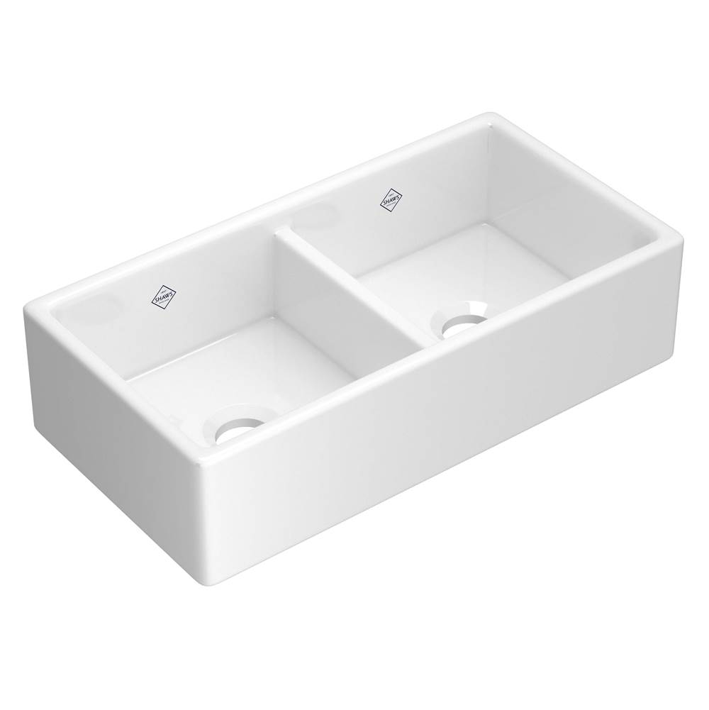 The Water ClosetShaws35'' Shaker™ Double Bowl Farmhouse Apron Front Fireclay Kitchen Sink